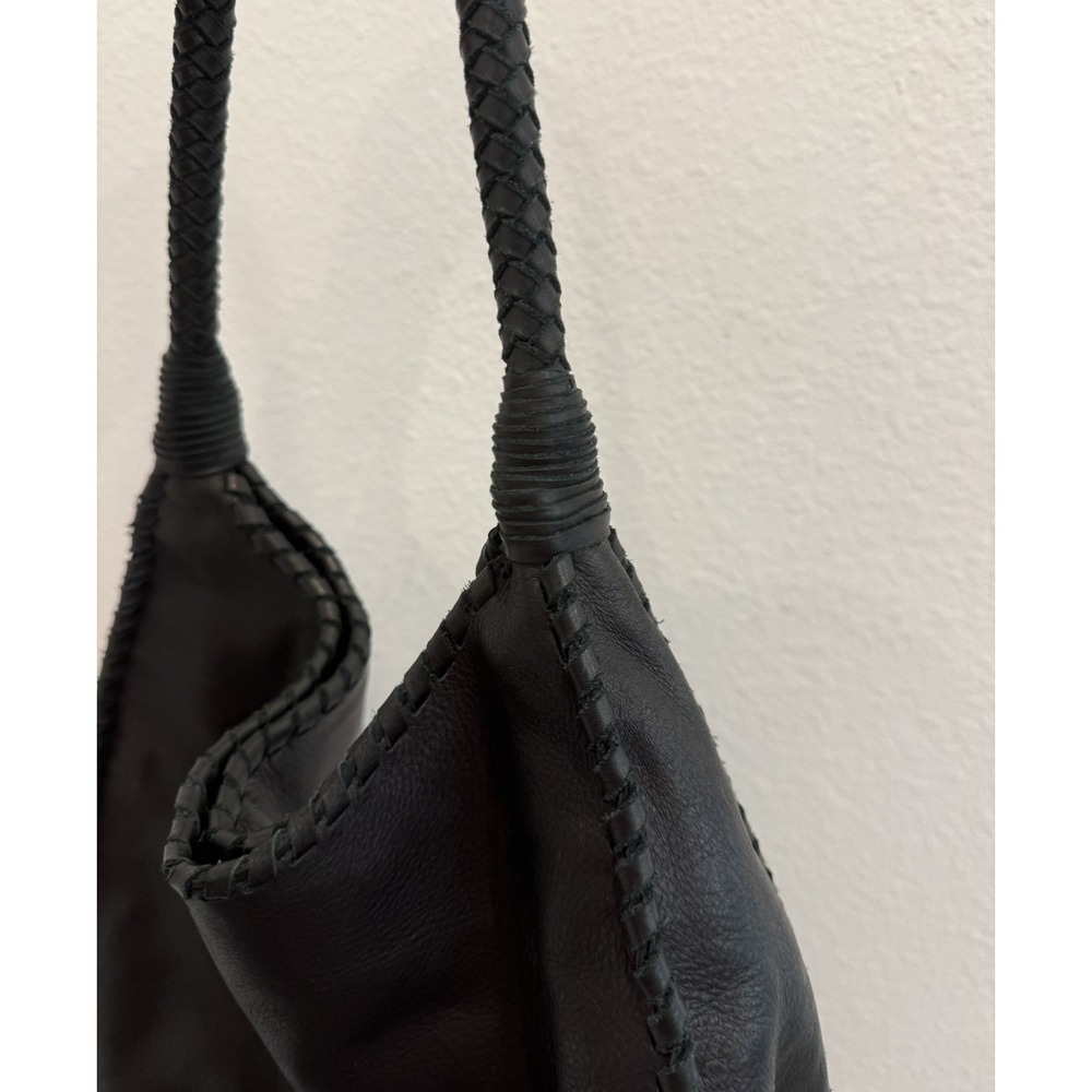 Margot Black Leather Large Hobo Style Shoulder Bag Tote Wrapped Braided Handles - Picture 6 of 9